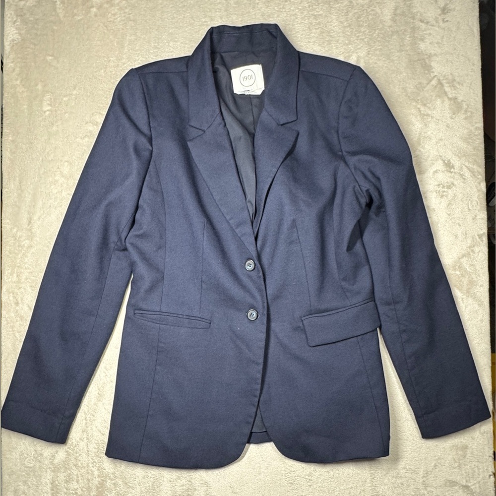 1901 Nordstrom Women’s Navy Blue Wool Blend Button Front Blazer Size 16